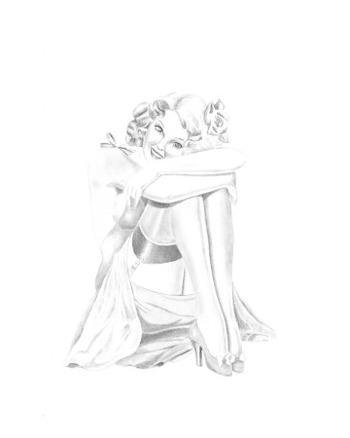 1930s Deco Style Pin Up Drawing of Erotic Girl