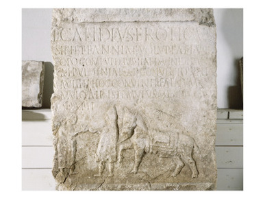 Stèle d'Aesernia, inscription reproduisant le dialogue entre un voyageur L. Calidius Eroticus et